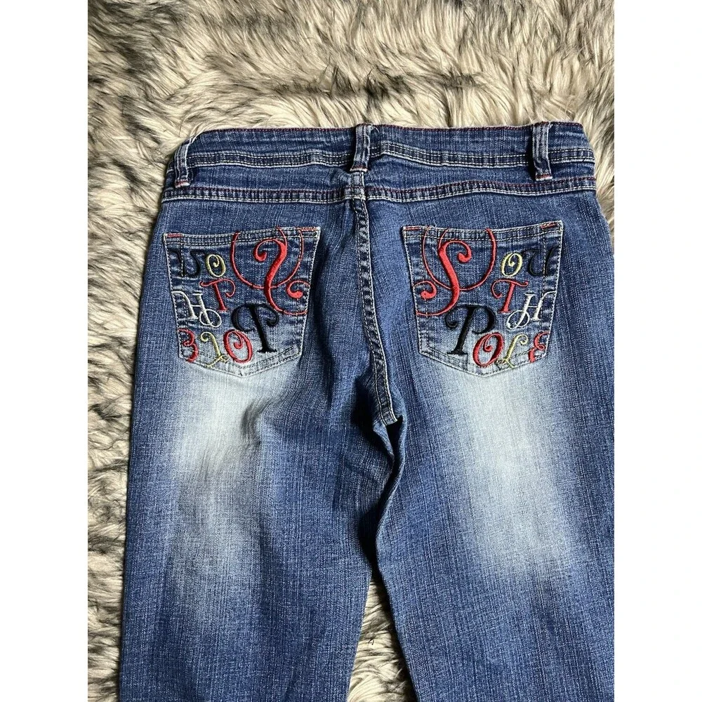 Southpole Y2K Jeans Est Ninety one Womens Embroidered Pockets Sz 7